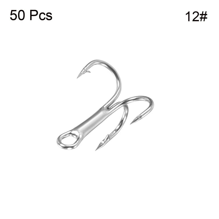 12#0.51 inch Treble Fish Hooks Carbon Steel Sharp Bend Hook with Barbs, White 50 Pack, Size: 13mm/0.51