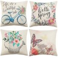 thumbnail image 1 of Spring Pillow Covers 18x18 Inch Set of 4 for Spring Decorations Hello Spring Wreath Bicycle Butterfly Decorative Throw Pillow Covers for Spring Home Farmhouse Decor, 1 of 7