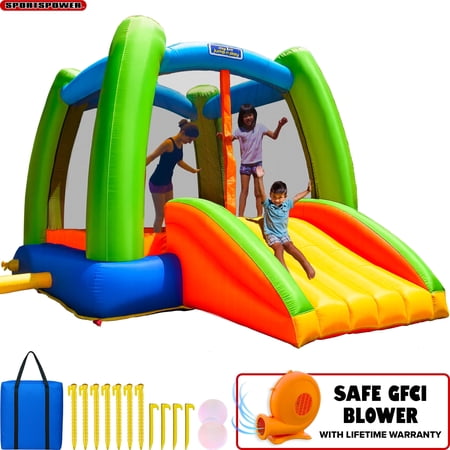 Sportspower Kids Inflatable Bounce House with Slide & Blower Bouncy Castle Jumper for Backyard Outdoor Indoor Play Toddler Bounce House Ages 3–8