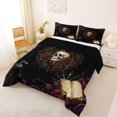 thumbnail image 2 of Castle Fairy Gothic Rose Skull Queen Comforter Set 3 Pieces,Spooky Crow Spiderweb Comforter Sets Queen,Gold Blacks,1 Comforter and 2 Pillowcases,Black Reversible, 2 of 6