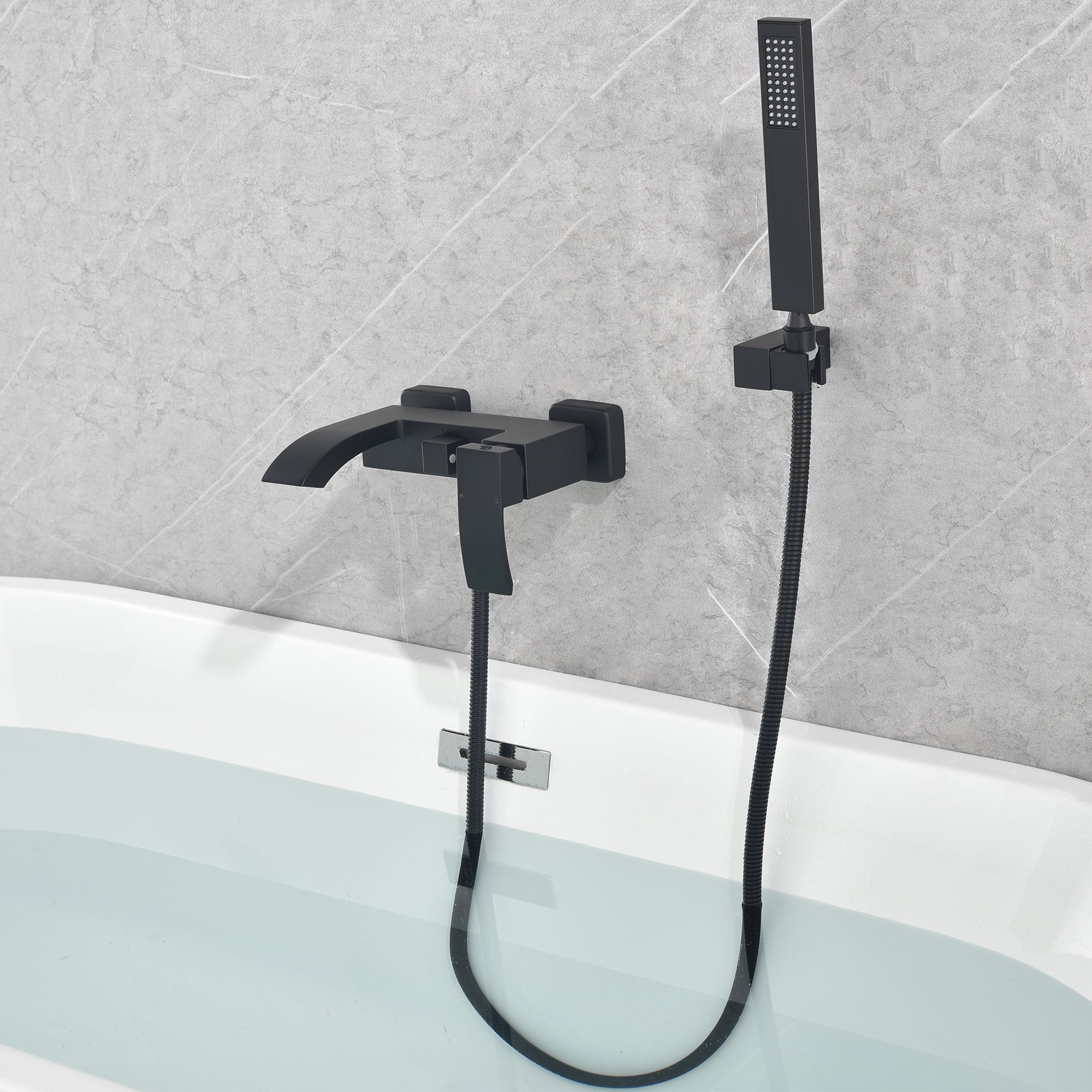 Wall Mounted Bathroom Bathtub Faucet with Hand Shower, Single Handle Tub Filler