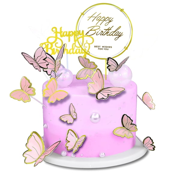 60pcs Butterfly Cupcake Toppers Pink Purple Gold, Lively 3D Butterflies for Cake Decorations Birthday Anniversary Kids Wedding Girls Women Party Wall Food Decorations, Mixed Sizes