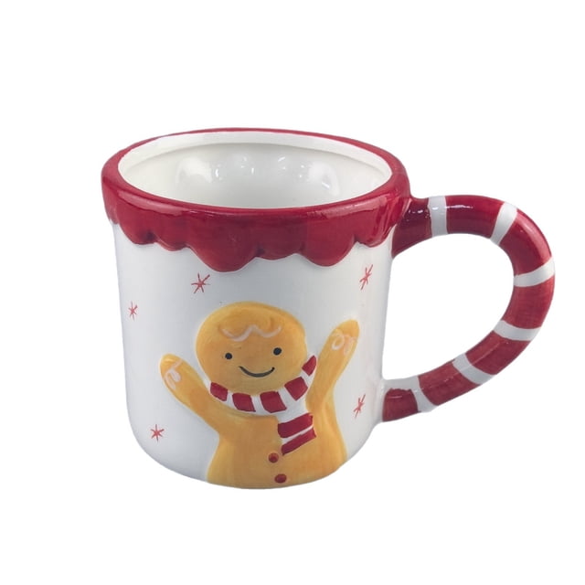 Taza de cerámica Cute Gingerbread Man con mango de bastón de caramelo, 350 ml