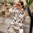 thumbnail image 3 of AURA Women Satin 2 Piece Outfit Printed Long Sleeve Top and Pants, Loose Casual Set S-XXXL, 3 of 8