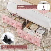 Homfa Full Size Upholstered Canopy Bed Frame for Bedroom, 2 Storage Drawers Platform Bed, Canopy Bed Curtain Not Included, Pink