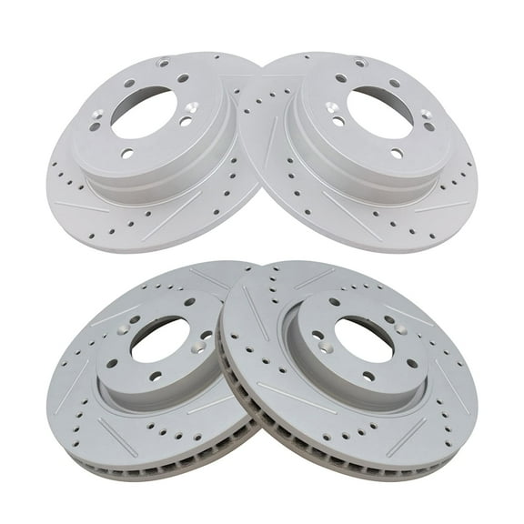 TRQ Front and Rear Performance Brake Rotors Set Premium G-Coated Cross Drilled & Slotted Fits Select 2006-2016 Hyundai Sonata 2011-2016 Kia Optima