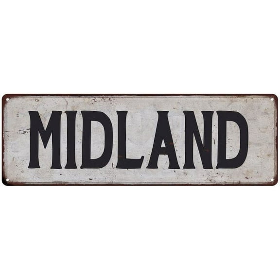 MIDLAND Vintage Look Rustic Metal City State Sign 6 x 18 High Gloss Metal 206180041128