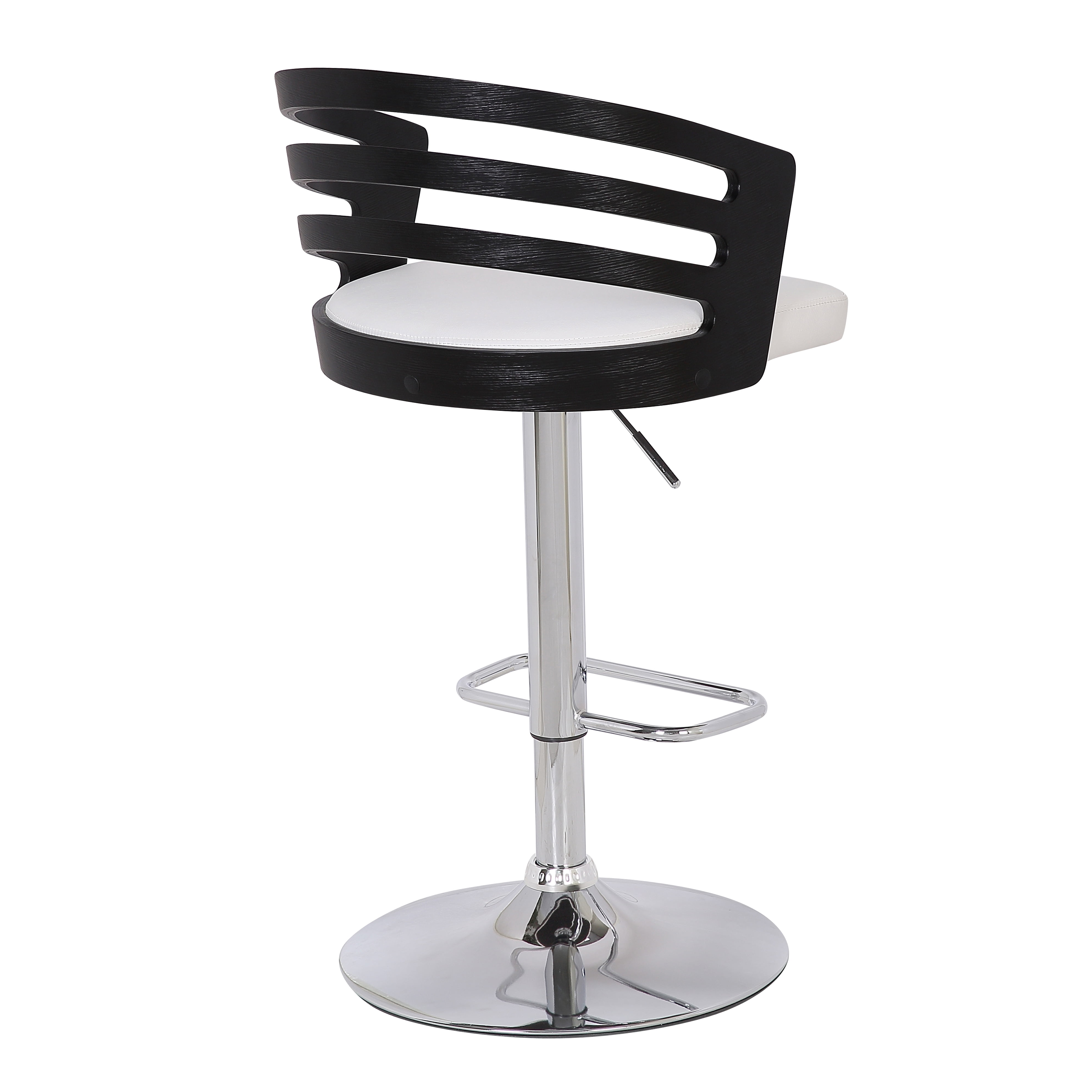 Modern Wood Back Adjustable Swivel Bar Stool with Cushion, Black