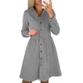 thumbnail image 1 of Sexy Dance Robe Mini pour Femmes à Col en V, Robes Courtes à Manches Longues, Décontractée, Boutonnée, Gris, 3TG, 1 of 3