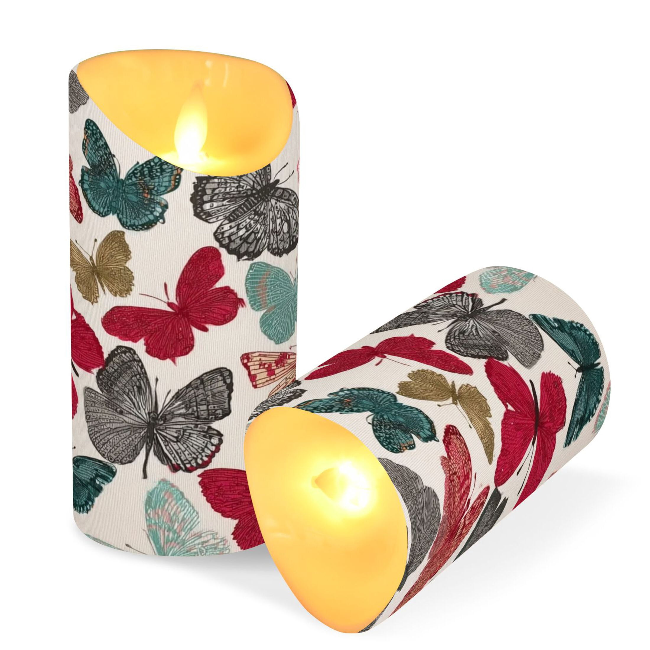 Iauyy Flameless Candles Battery Operated LED Pillar Candles with Remote and Timer, Butterfly Pattern-A Set of 2 （M)