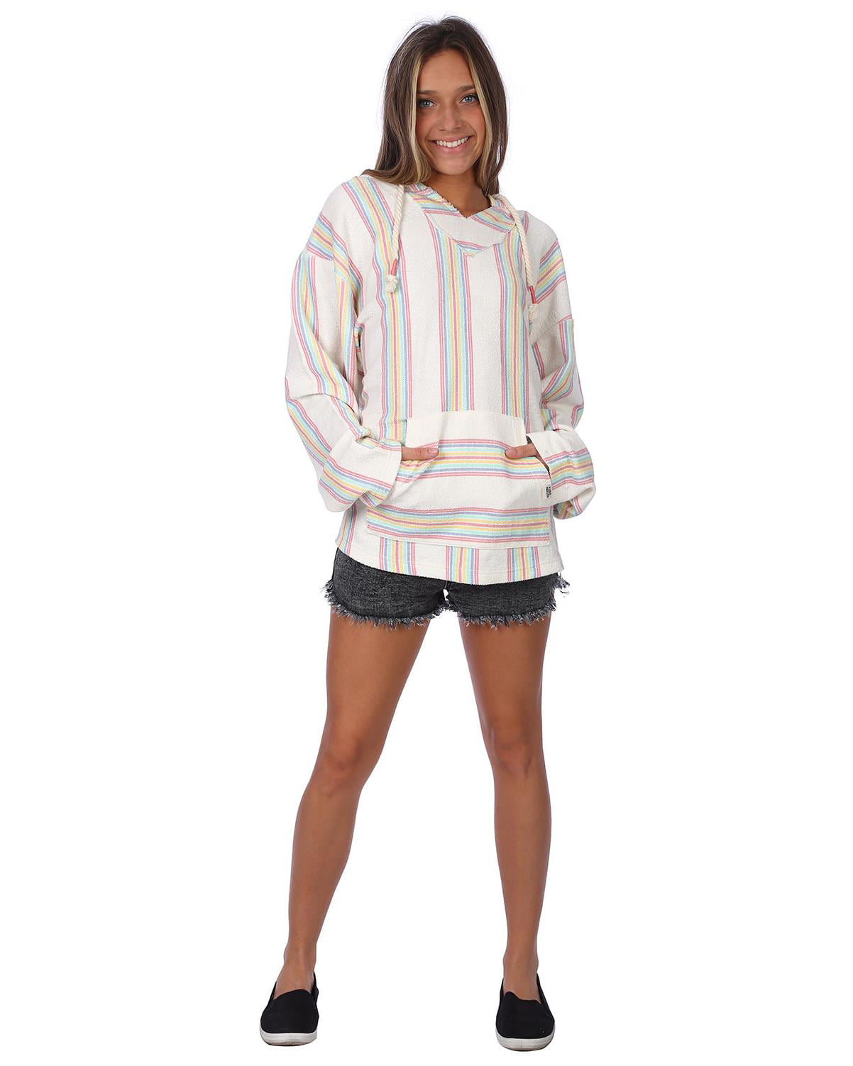Hoodie Hippie Surf Poncho Sweater Sweatshirt Pullover, Peach Blue, Size: XL,  Exist 