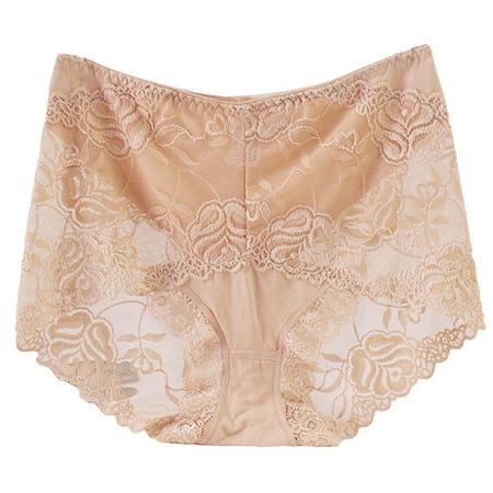 

HEVIRGO Sexy Women Solid Color High Waist Lace See Through Underpants Elastic Briefs
