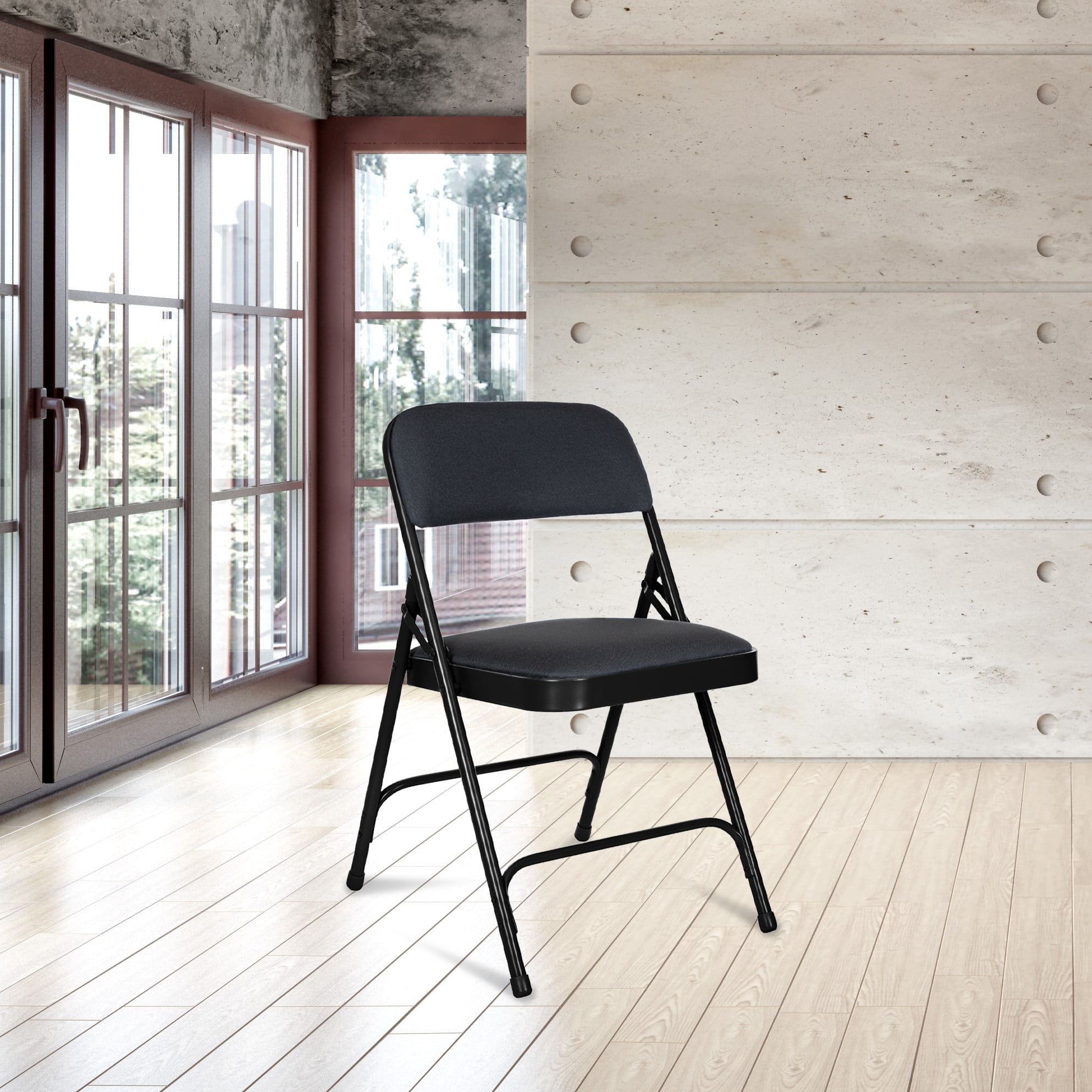 Hampden Furnishings Bernadine Collection Fabric Padded Folding Chair, Black, Pack of 4