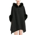 thumbnail image 6 of Pejock Women's Hooded Cloak Cardigan, Casual Long Sleeve Open Front Poncho Sweater with Fur Hood, Lightweight Blouse Top for Spring and Fall, 6 of 9