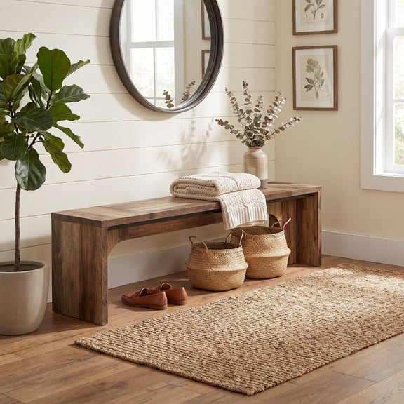 Fnova Arched Pedestal Bench with Thick Seat Top, Modern Wood Dining Bench for Entryway Bedroom Living Room