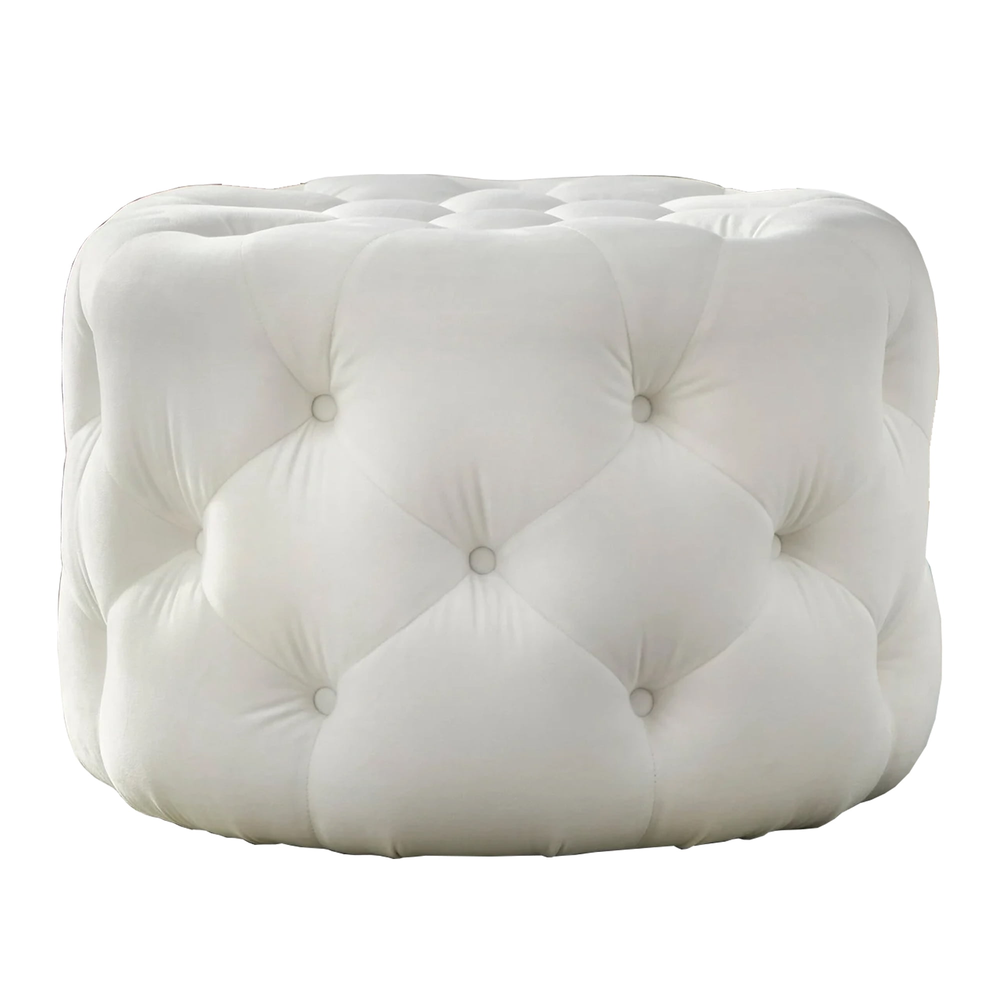 TMS Scopi 24” Upholstered Velvet Round Tufted Ottoman, White Velvet