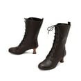 thumbnail image 6 of Brown Flat Mid-Calf Boots With Lace-Up And Round Toe Style For Women Winter Wear Pu Leather Comfort Fit, 6 of 8