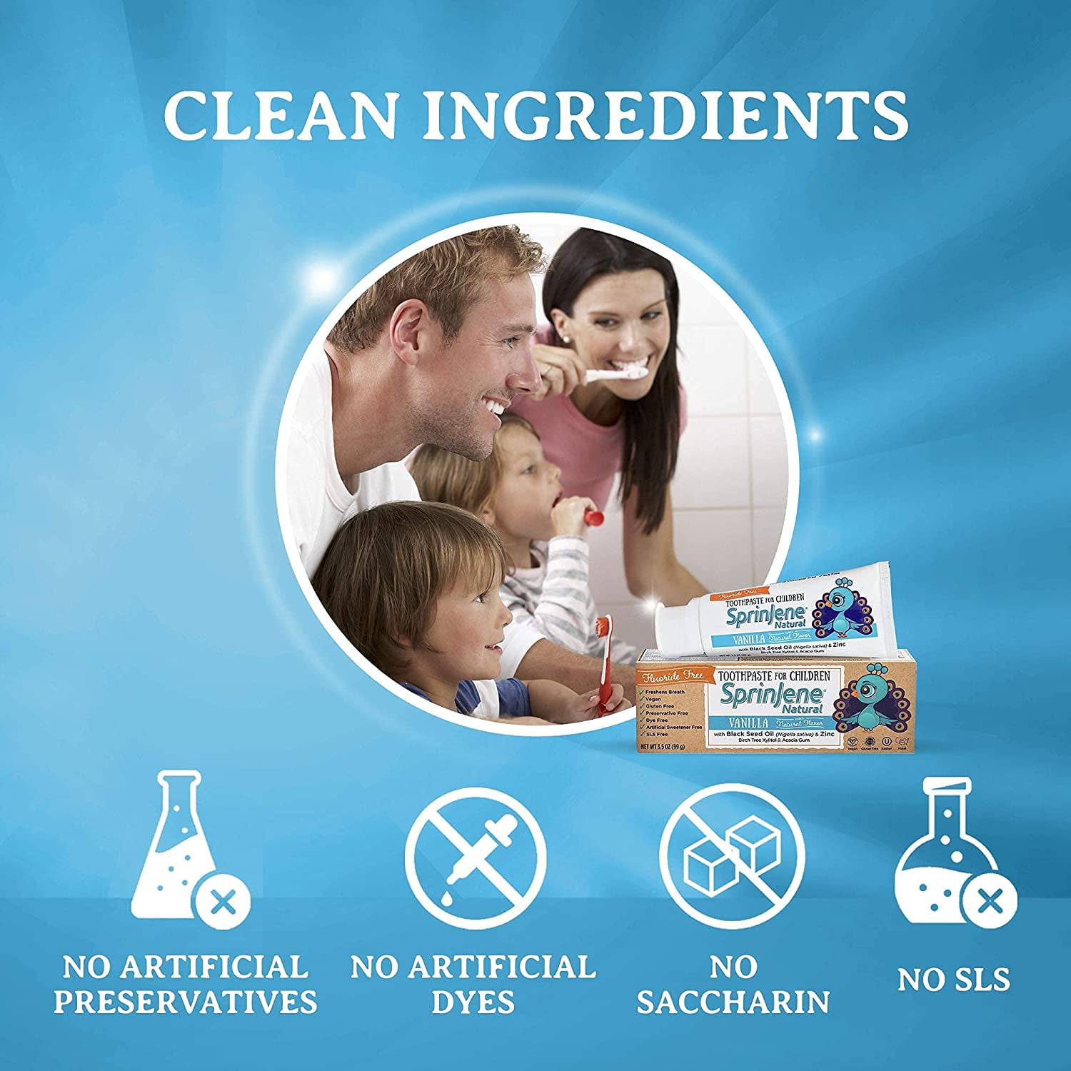 Children's SprinJene Natural® Vanilla Toothpaste Fluoride Free (Pack of 4)