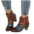 thumbnail image 1 of Leozcaa Bottines à Talons pour Femmes en Cuir Coloré à Bout Rond, Style Bohème, Talons Hauts Épais, Bottines Courtes Habillées, 1 of 8