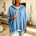 thumbnail image 3 of Sheghy Cute Hoodies for Women Women Drawstring Hooded Collar 3/4 Sleeve Solid Oversized Loose Ribbed Hem Knitted Sweater Top Sky Blue S, 3 of 6