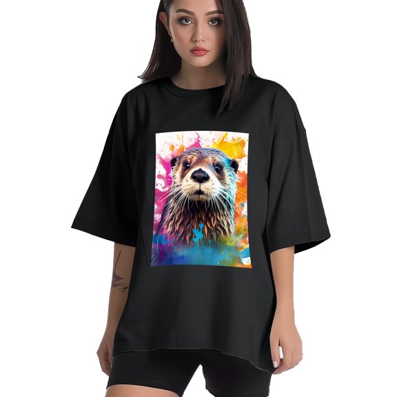 Plus Size Shirt for Women Black Tops for Women Short Sleeves Shirt for Women Otter 3 T Shirt Crewneck Shirt for Women XS