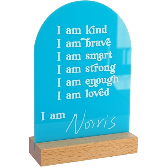 HAMUIERS Positive Affirmations for Kids, Personalised Kids Affirmations Sign, Kids Mindfulness Gift for Baby Shower, Affirmations Plaque Sign with Wooden Stand, Nursery Room Decor - Boy