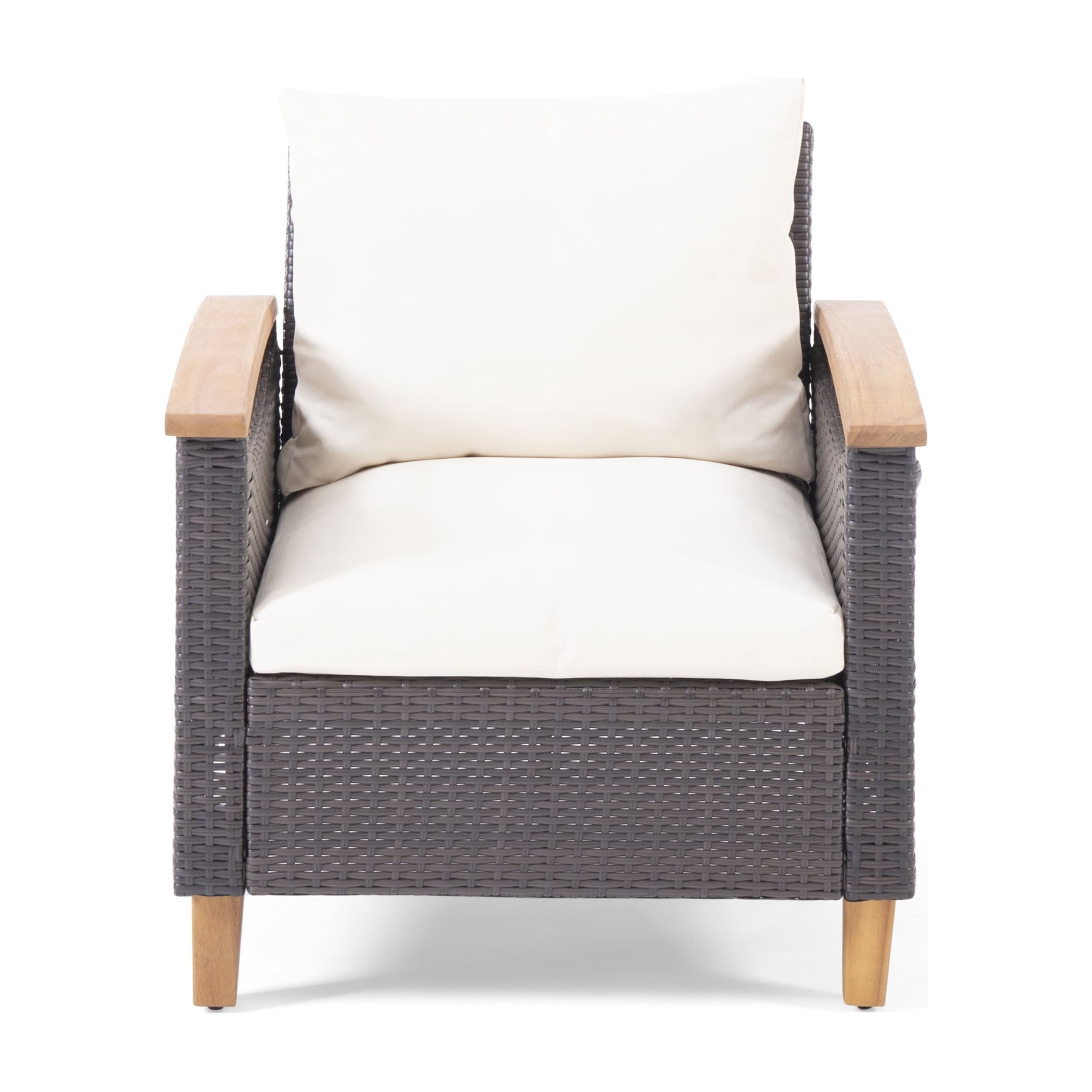 Outdoor Leisure Combination Seat Set, Wicker Weave Conversation Furniture for Patio Garden, Brown and Beige