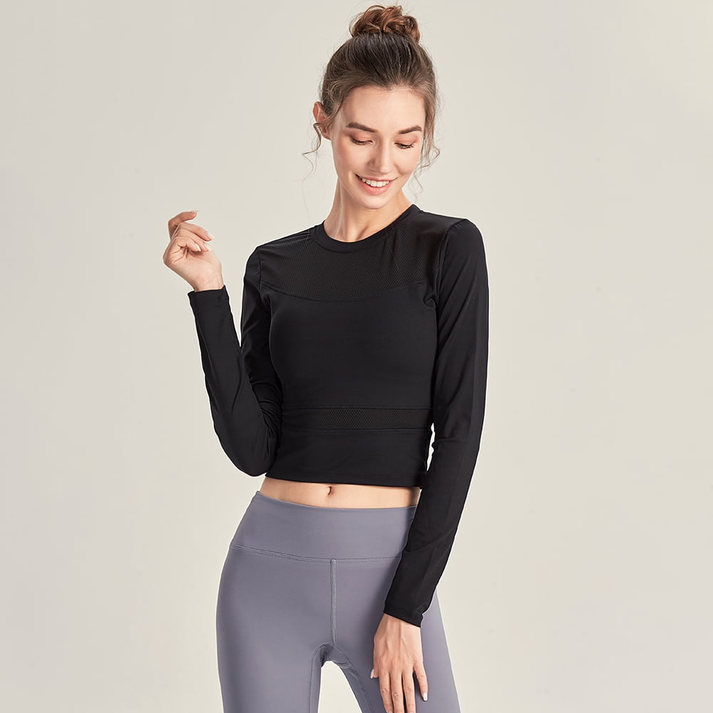 Women Yoga Workout Crop Shirts Mesh 