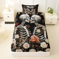 thumbnail image 3 of Castle Fairy Gothic Skeleton Couple Twin Sheets 3pcs,Romantic Floral Rose Skull Bedding,Cream Black,1 Fitted Sheet,1 Flat Sheet and 1 Pillowcase, 3 of 6