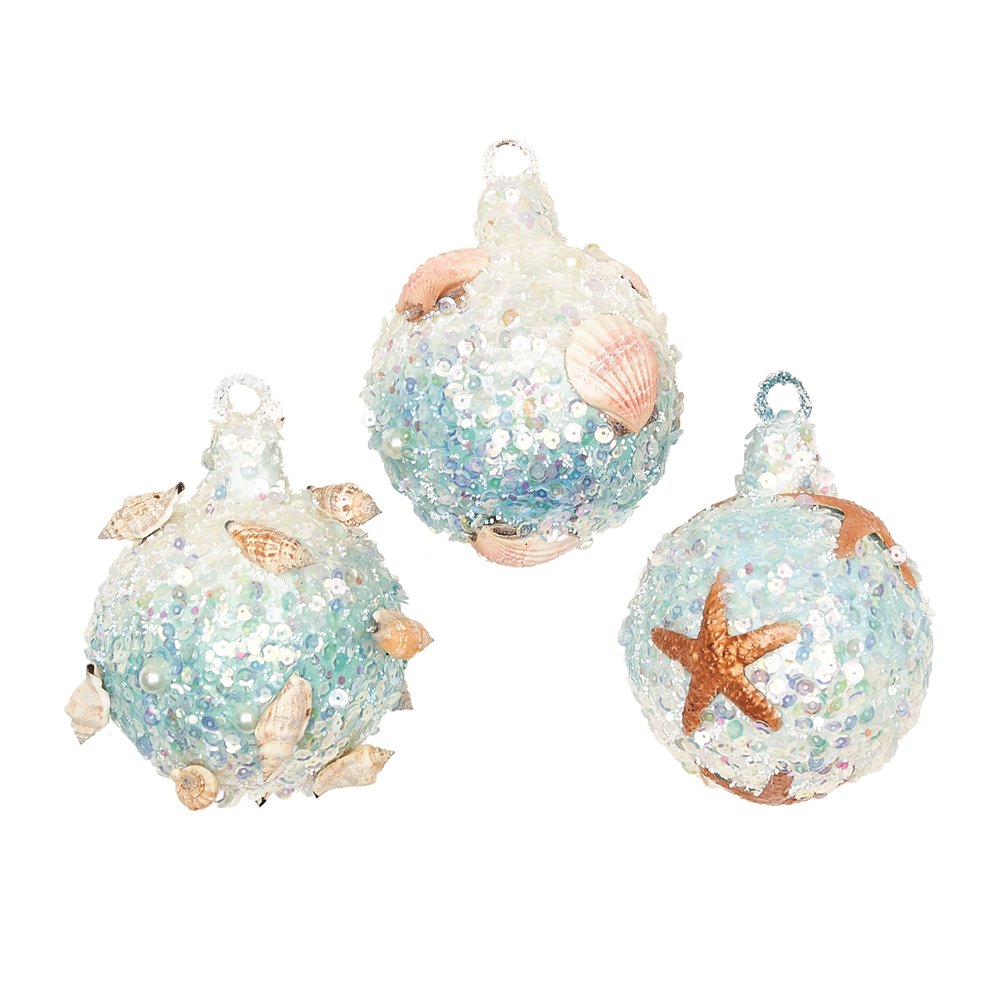 C&F Home Merry Coastmas Starfish Seashell Bauble Seafoam Blue 4 x 4