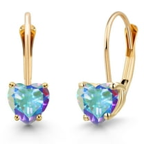 Gem Stone King 14K Yellow Gold Mercury Mist Mystic Topaz Leverback Earrings for Women | 1.12 Cttw | Gemstone November Birthstone | Heart Shape 5MM