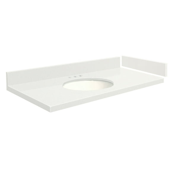 Transolid VT55.25x22-1OU-3A-A-W-8 55.25 in. D Quartz Vanity Top with 8 in. Widespread and Oval Undermount Sink, Milan White