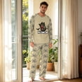 thumbnail image 2 of Voska Men's Halloween Ghost Graphic Pajama Set Crew Neck Raglan Long Sleeve Top Pumpkin Print Straight‑Leg PJ Pants Soft Sleepwear For Fall Spooky‑Season Loungewear Beige L, 2 of 5