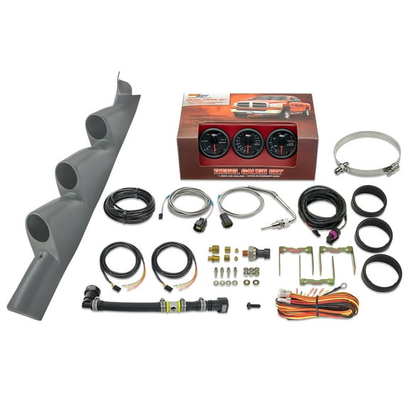 GlowShift | 3rd Gen 2011-2016 Ford Super Duty 6.7 Powerstroke Gray Triple Pillar Pod with Black 7 Color Series 60 PSI Boost Gauge, 1500 Pyrometer EGT Gauge & 30 PSI Fuel Pressure Gauge