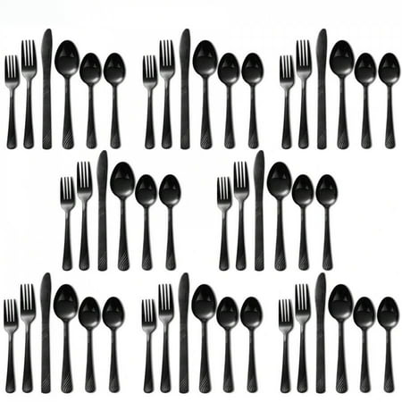 

48pcs Silverware set Stainless Steel Tableware Set service for 8 Durable Modern Flatware Set Perfect for Weddings Birthday Parties & Everyday Use Holiday Gifts Dishwasher safe (Black)