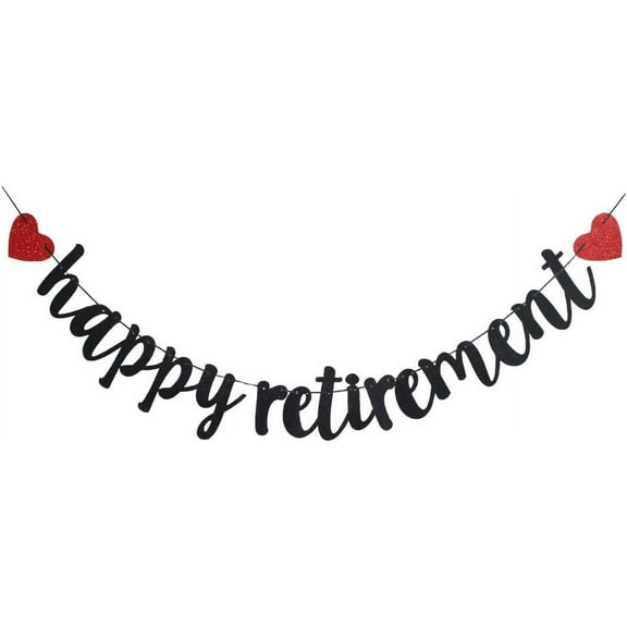 Black Happy Retirement with Two Red Hearts Banner, Vintage Garland for Retirement Party Sign Decorations