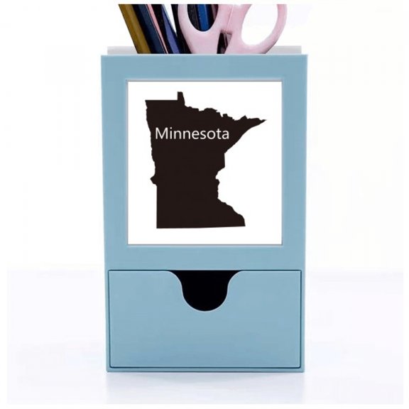 Minnesota America USA Map Outline Desk Supplies Organizer Pen Holder Card