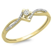 DAZZLING ROCK 0.12 Carat (ctw) 14K Yellow Gold Round Cut White Diamond Ladies Bypass Style Promise Ring