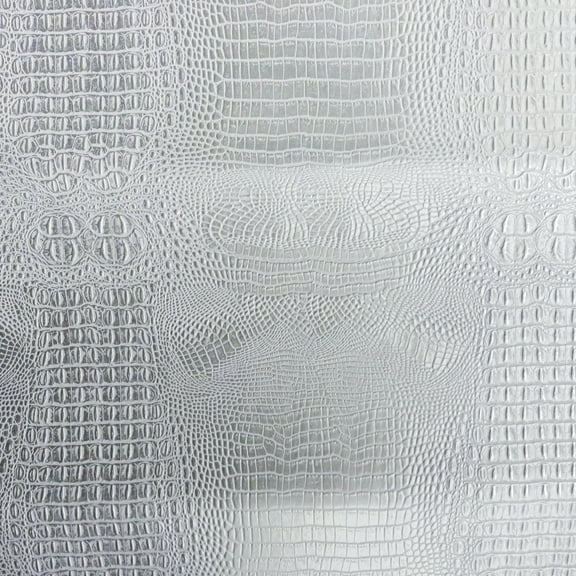 Shason Textile (6 Yards Cut) Faux Leather Upholstery Fabric Crocodile Print, Two Tone Silver