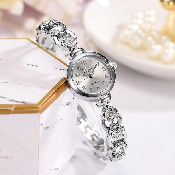 Reloj de lujo de cristal para mujer pulsera de acero inoxidable con banda de oro rosa relojes de vestir elegantes para mujer reloj femenino
