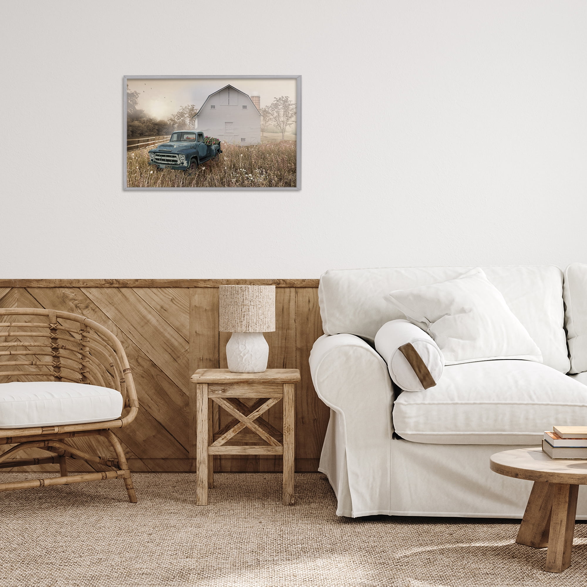 Stupell Industries Vintage Pickup in Wildflowers Gray Framed Giclee Art, design by Nan