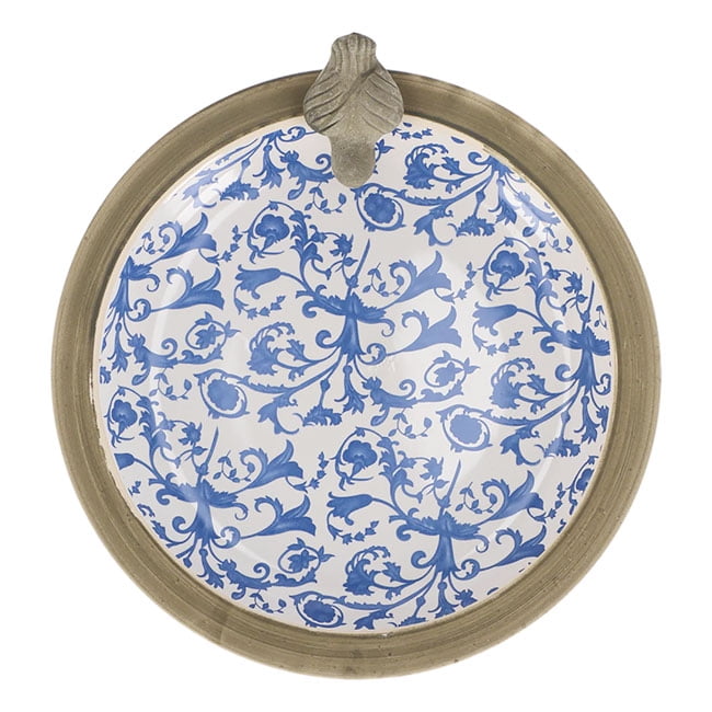Esschert Design USA Ceramic Birdbath, 12.6 inches, Blue/White