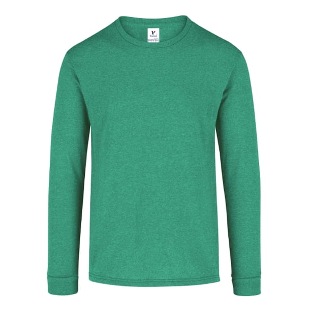 Playera Cuello Redondo Manga Larga para Caballero, Color Jade Jaspe, Talla Chica, 50% Algodón-50% Poliéster. Yazbek C0354