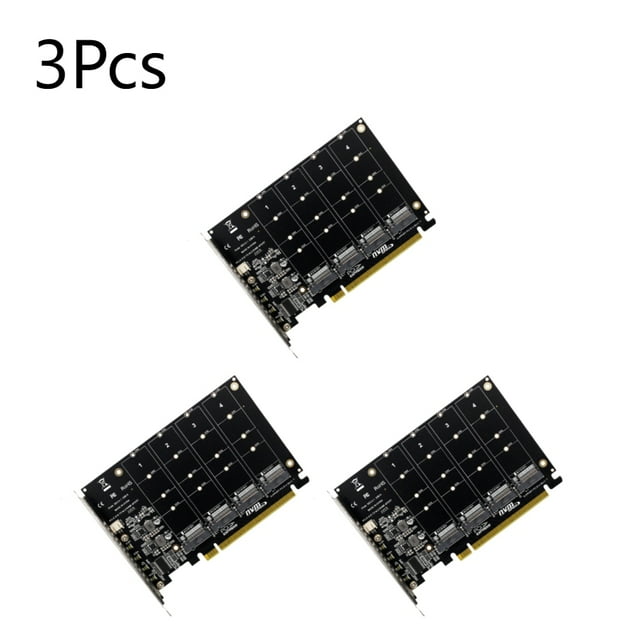 4 Port M.2 NVME SSD To PCIE X16 Adapter Converter Card Support 2230/2242/2260/2280 Host Controller Expansion Card LED Indicator 3 Pcs