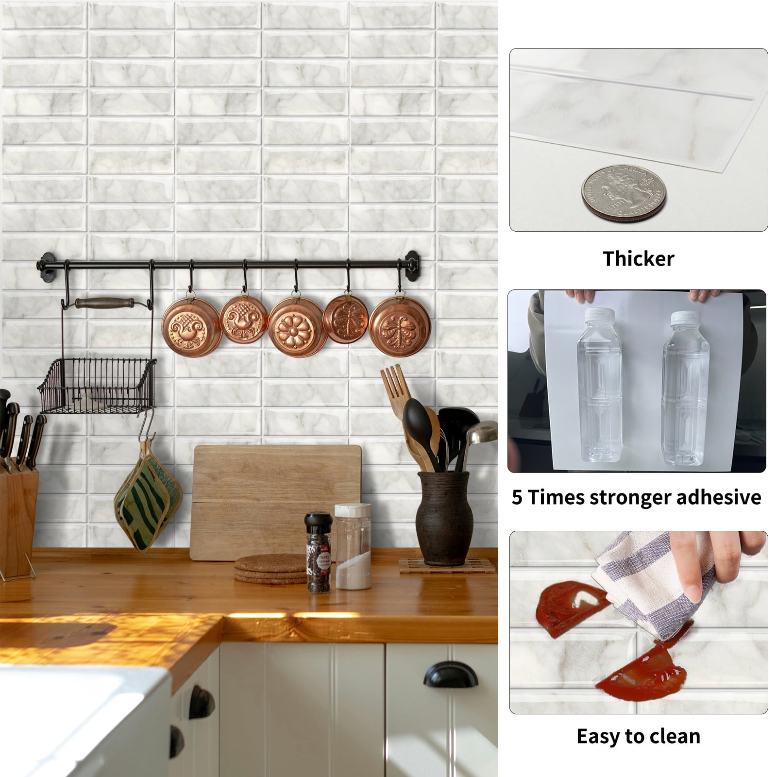 DEWOO Peel and Stick Backsplash - 10 Sheets of 12"×12" - 3D Adhesive Peel and Stick Tile Backsplash for Kitchen, Bathroom, Wall Tile, Light Gray