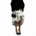 thumbnail image 2 of Women'S Bubble Satin Maxi Skirt Low Waist Ruffle Pleated A Line Puffy Summer Flowy Balloon Skirt Beige XS, 2 of 10