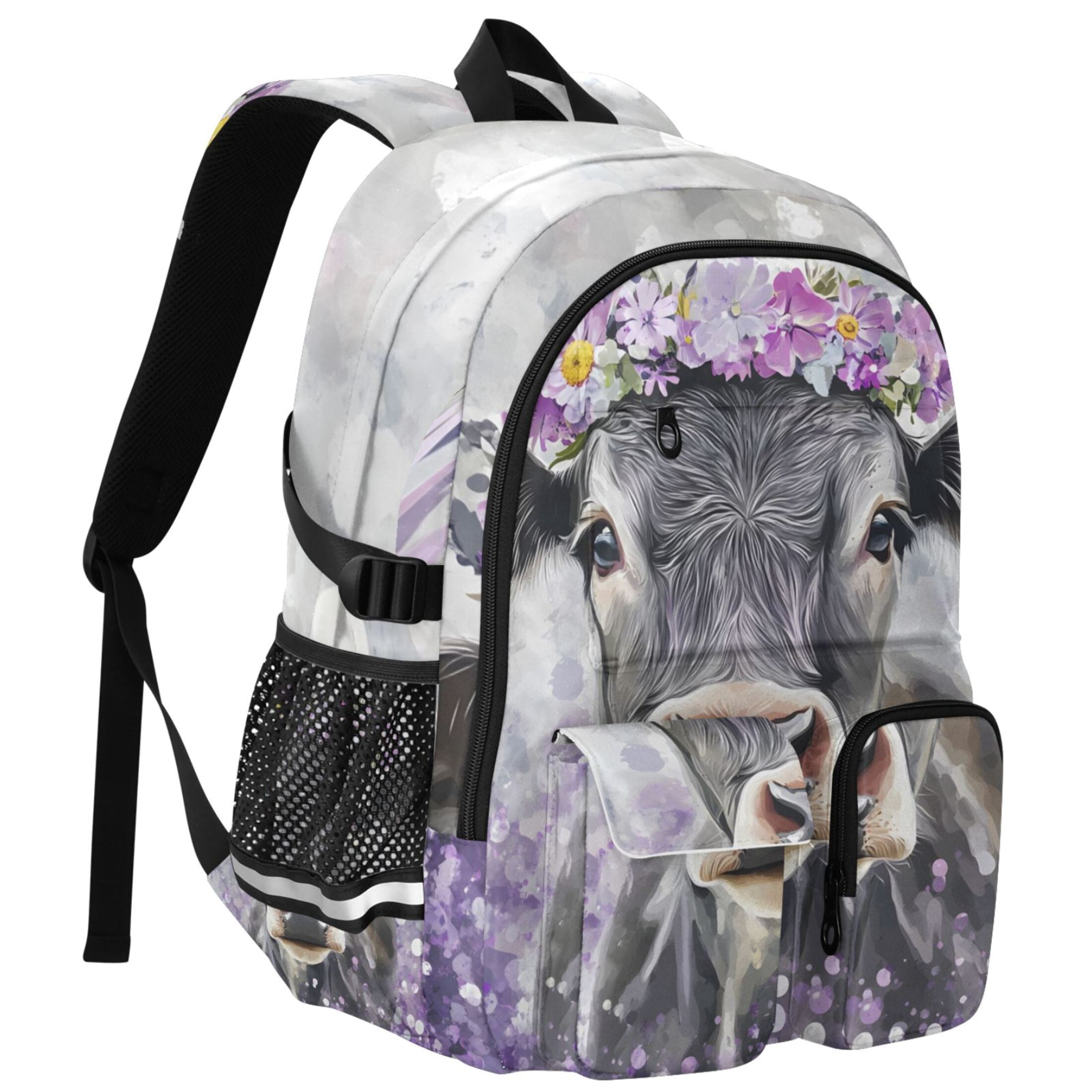 ALAZA Cow Wearing Flower Print Student Backpack School Bookbag Large Laptop Daypack Travel Bag