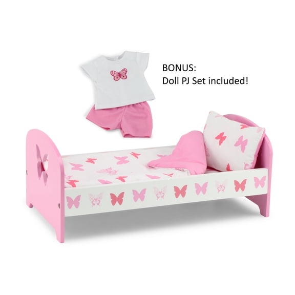 Emily Rose 18-inch Doll Single Bed - Butterfly Collection with Reversible Bedding, Matching Pajamas & Fits American Girl Dolls