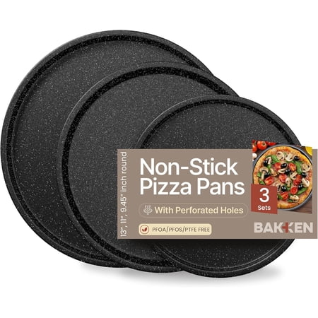 Gray Marble Non Stick Pizza Pans Set of 3 – Carbon Steel Pizza Baking Trays (9.45", 11.02", 12.99") for Oven Use, Durable, Dishwasher Safe, Stain-resistant, Easy Cleanup