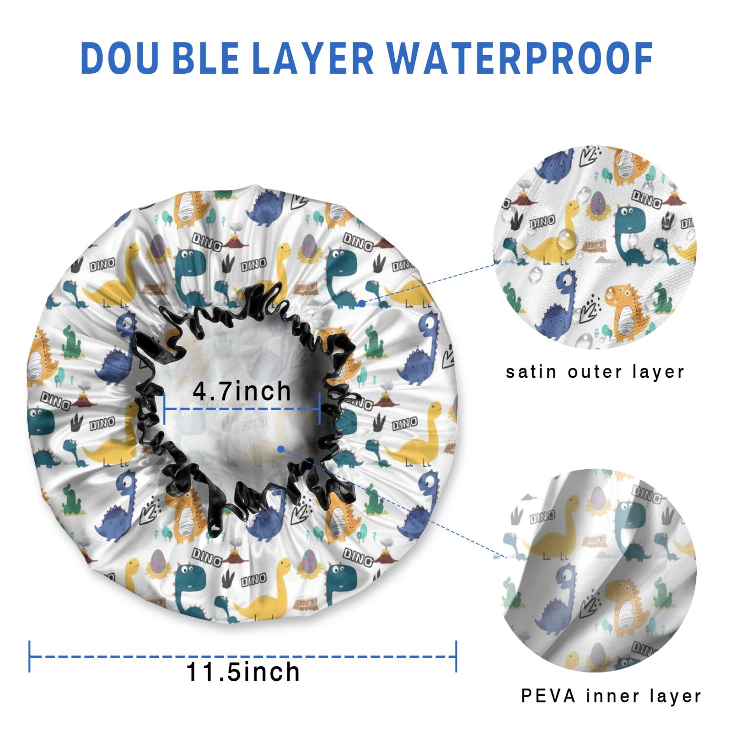 Shower Caps,Colorful Dinosaurs DINO Eggs Pattern Waterproof Shower Cap for Women 4 Pieces,Double Reusable Hair Cover for Shower PEVA Elastic Stretch Hem